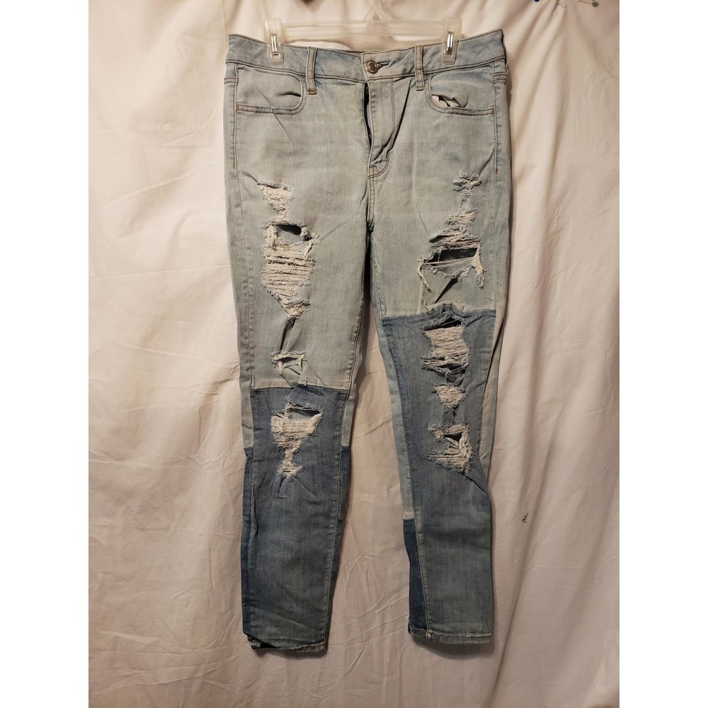 American Eagle 14 super stretch. Distressed/Pieced jeans. 29" inseam.